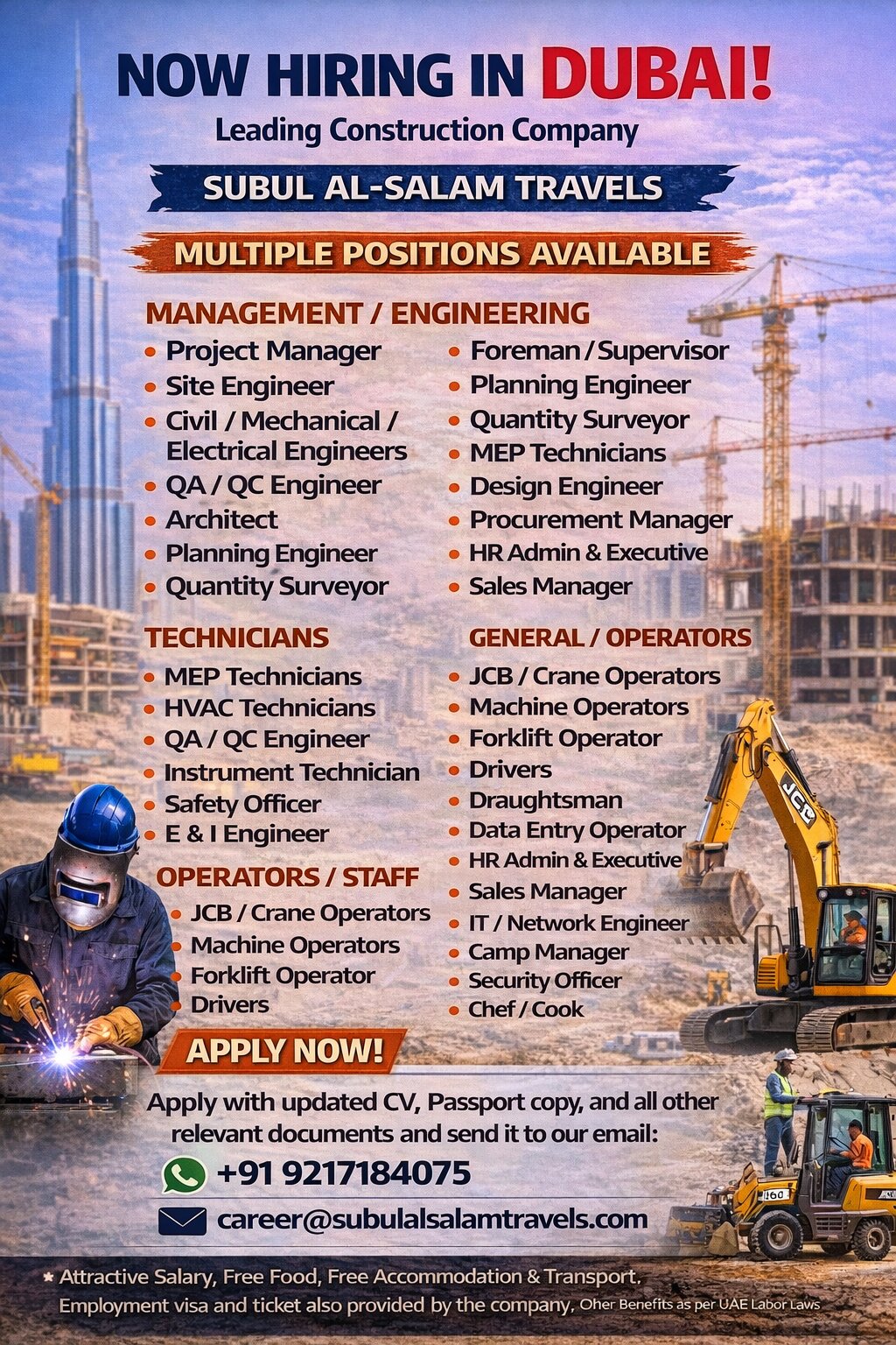 Overseas Job Openings in UAE - Subul Al-Salam Travels Mumbai